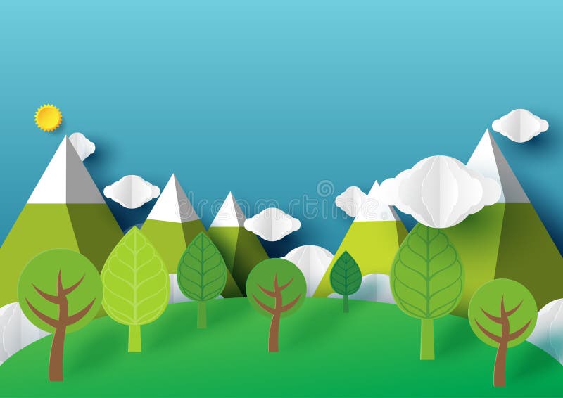 Natura pejzażu miejskiego i krajobrazu sztuki papierowy styl ilustracja wektor Natura pejzażu miejskiego i krajobrazu sztuki papierowy styl ilustracja wektor