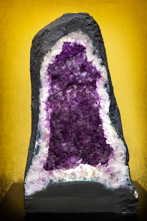 Natural Amethyst Gem, Purple Amethyst Crystals Inside the Geode Stock