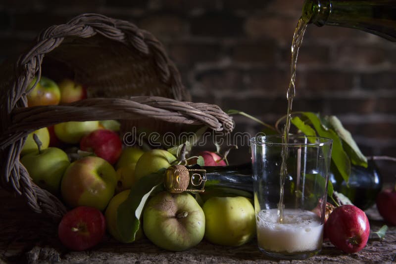 Natural apple cider in a winery in Asturias