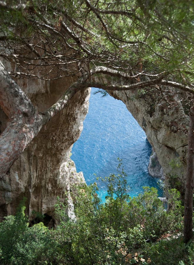 Arco Naturale is Natural Arch on Coast of Island of Capri, Italy