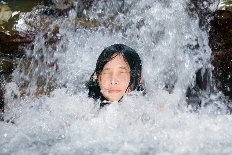 Asian Woman Bathing In A Stream Stock Image Image Of Myanmar Girl 75862033