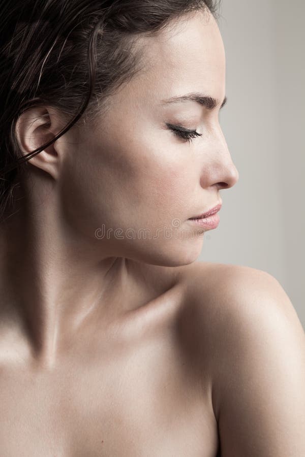 Natural beauty concept young woman  profile  face closeup studio shot royalty free stock photography