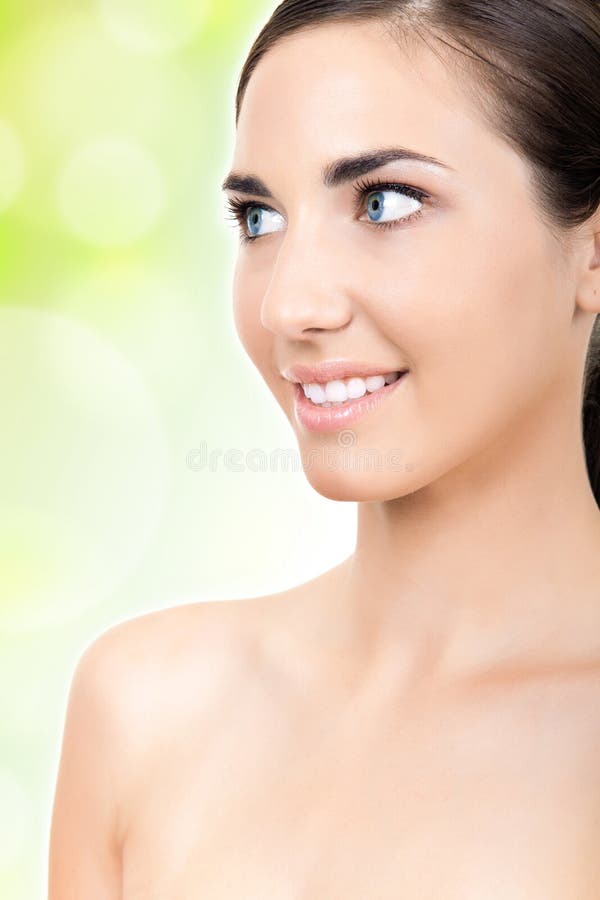 Natural Beauty on Green Background Stock Image - Image of head, lady
