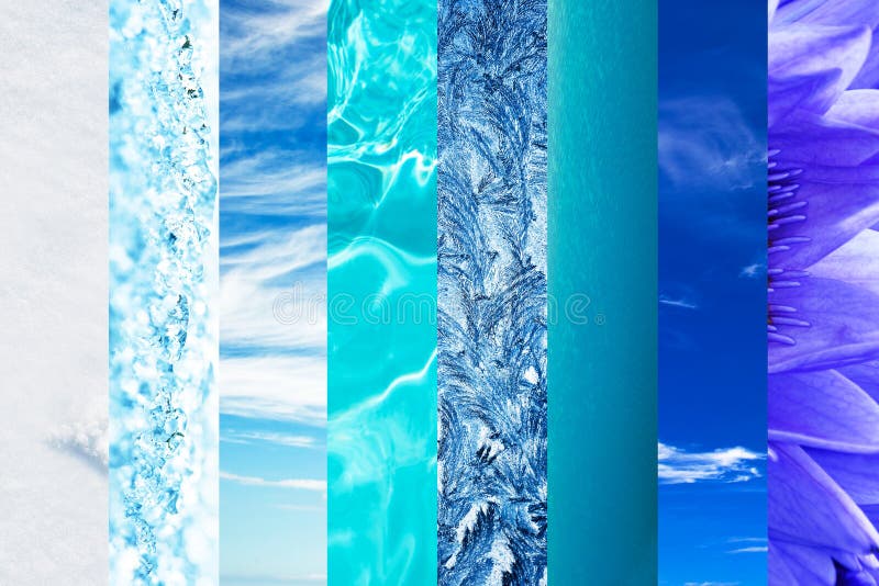 Natural Blue Gradation Collage, Blue Color in Nature Stock Photo