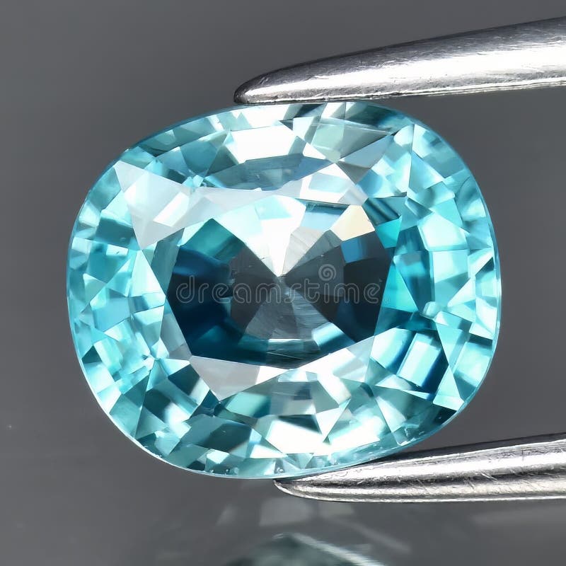 Natural Blue Zircon Gemstone on Gray Background Stock Photo Image of