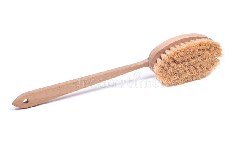 Natural Bristle Body Brush with Detachable Long Handle Stock Photo