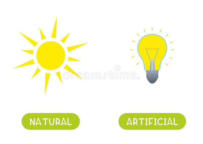 NATURAL e ARTIFICIAL antonyal word card Vettore royalty illustrazione gratis