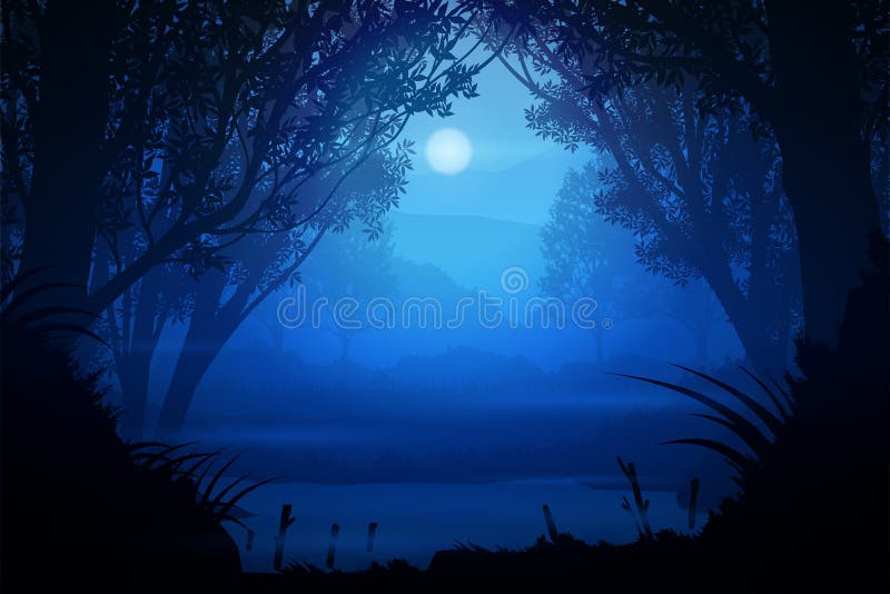 Natural forest Mountains and streams  Sunrise and sunset Light moon Landscape wallpaper Illustration vector