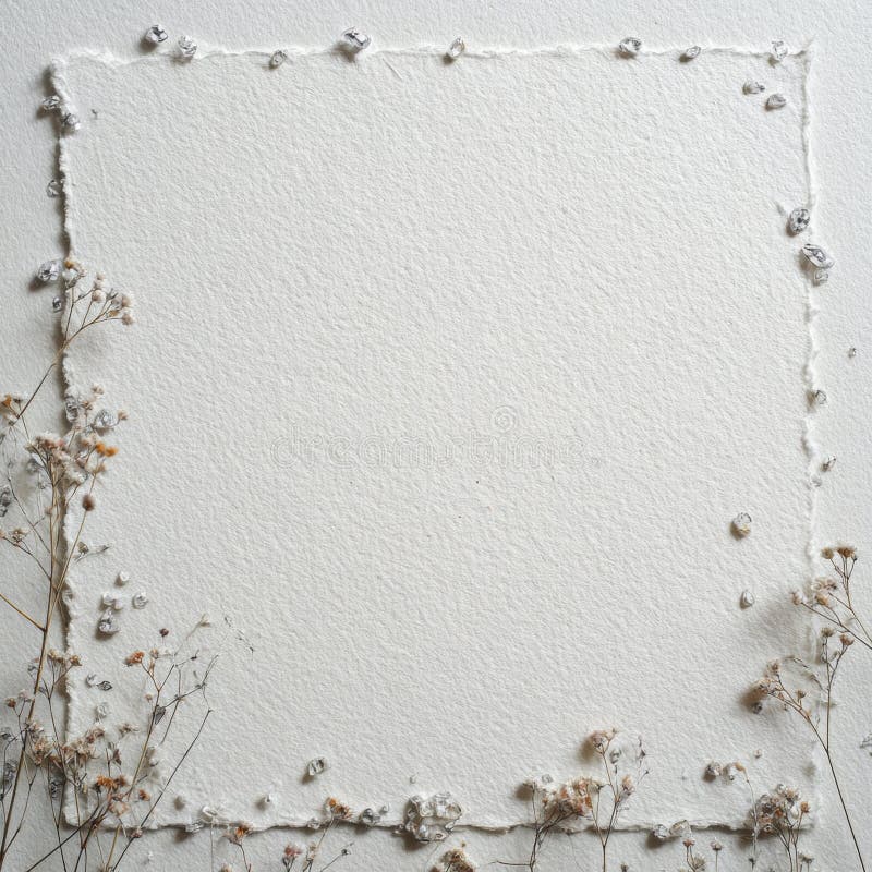 A Natural Frame Created with Delicate Dried Flowers, Enhancing a Plain Background for Creative Display and Artistic Presentation stock image
