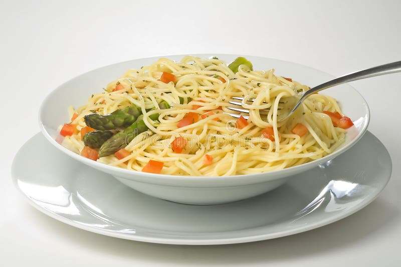 Natural fresh spaghetti tomato sauce and asparagus