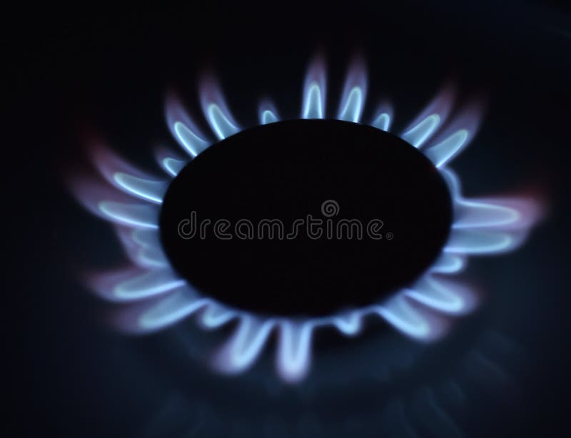 Natural Gas Burning a Blue Flames on Black Background Stock Photo