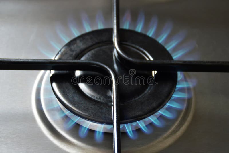 Natural Gas Burning on Kitchen Gas Stove Stock Image Image of