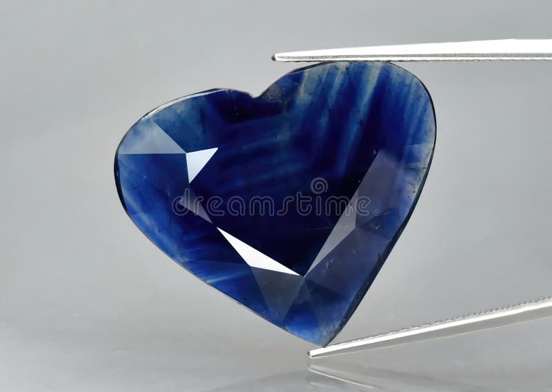 Natural gemstone blue sapphire in tweezers on a gray background vector illustration