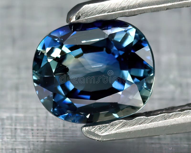Natural gemstone sapphire. Natural sapphire in tongs stock photo