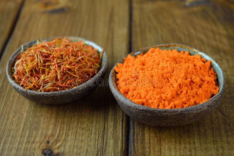 Ground Saffron in White Ceramic Bowl Isolated on White from Above