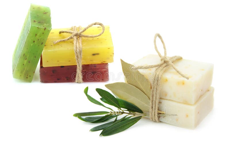 Natural herbal soaps with olive and daphne leaf