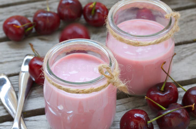 Natural Homemade Cherry Yogurt. Closeup Stock Image - Image of ...