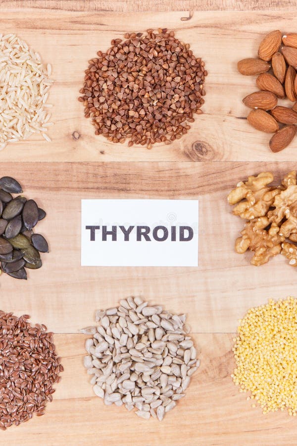 Natural Ingredients Containing Vitamins for Healthy Thyroid Stock Image