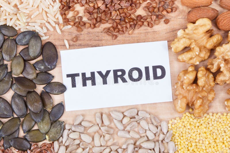 Natural Ingredients Containing Vitamins for Healthy Thyroid Stock Photo
