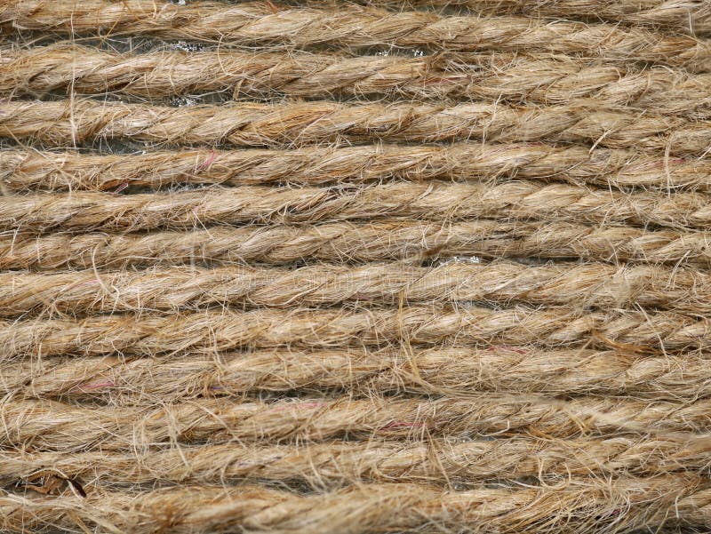 Natural Jute Rope Texture, Brown Twines in a Line Background Stock