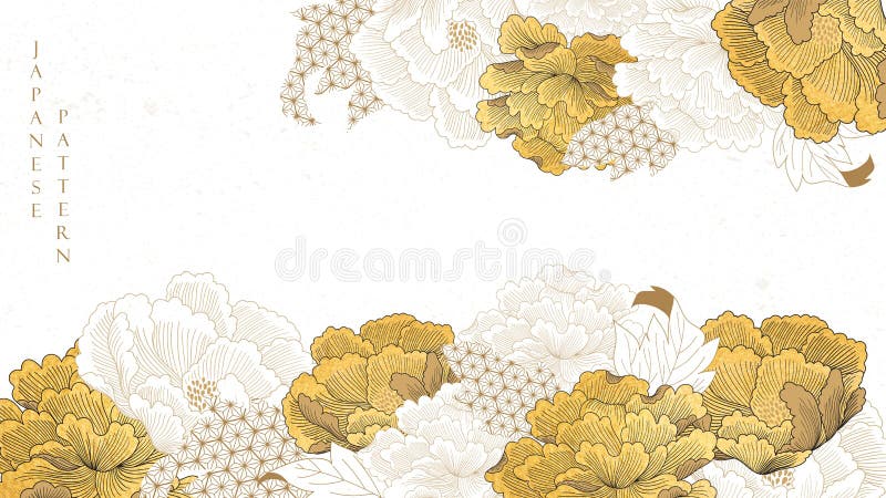 Natural Landscape Background with Japanese Pattern Vector. Peony Flower  Template with Gold Texture. Chinese Arts Wide Wallpaper in Stock Vector -  Illustration of card, abstract: 209752941