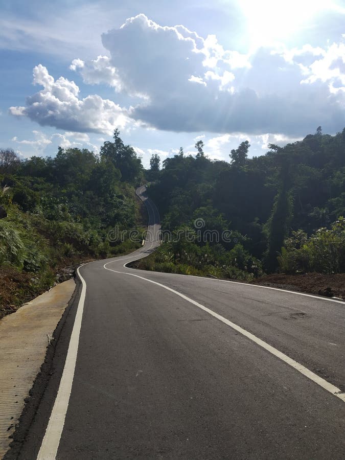Natural Landscape on a Hill with Trees and Asphalt Roads Stock Photo