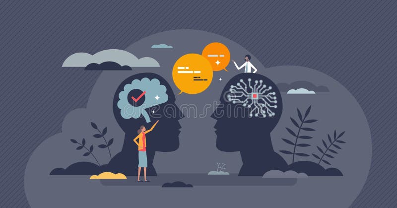 Natural language parsing or NLP for AI speech development tiny person concept stock illustration