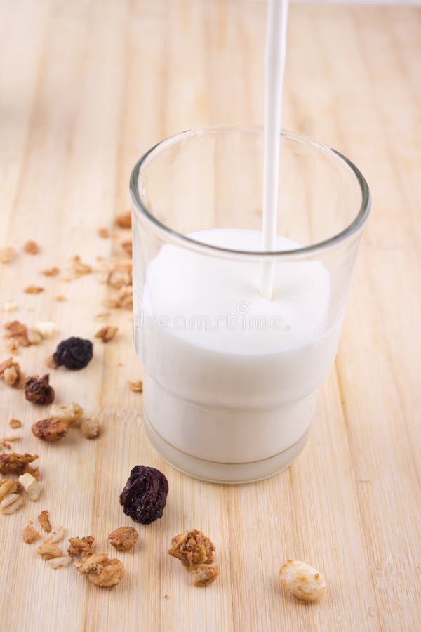Natural Milk with Muesli in Small Glass Stock Photo Image of assorted