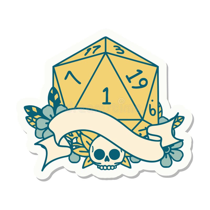 natural one d20 dice roll sticker