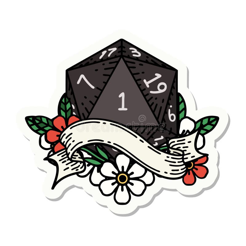 natural one d20 dice roll sticker