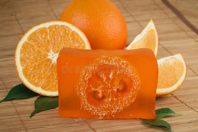 Natural orange soap of handmade royalty free stock photography