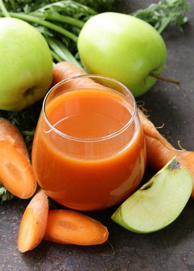 Natural Organic Fresh Juice of Carrots and Green Apple Stock Image