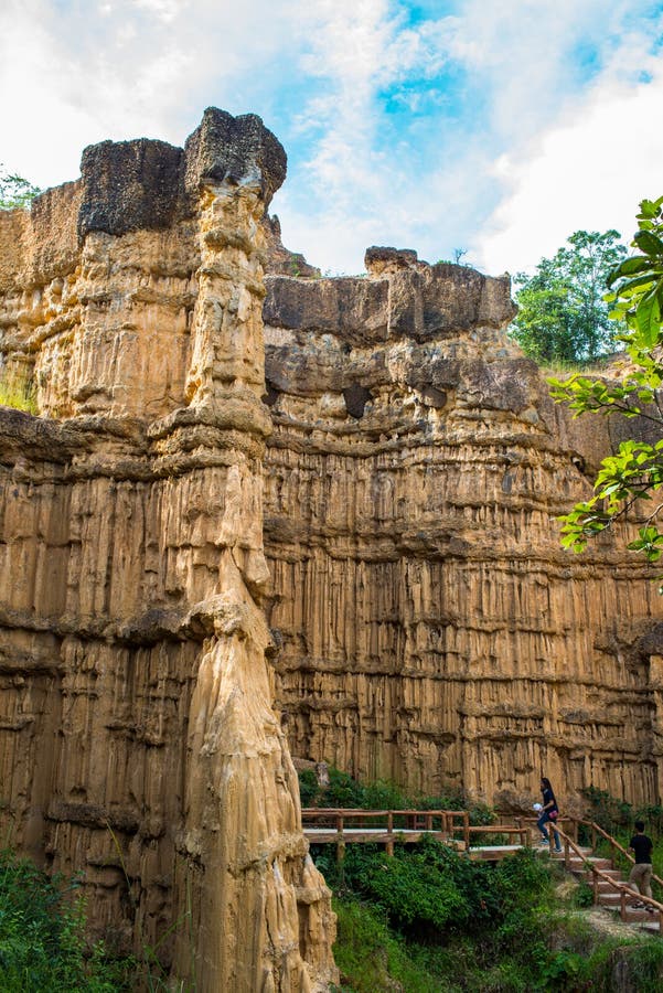 Natural phenomenon of eroded cliff, soil pillars, rock sculptured by water, wind for million years