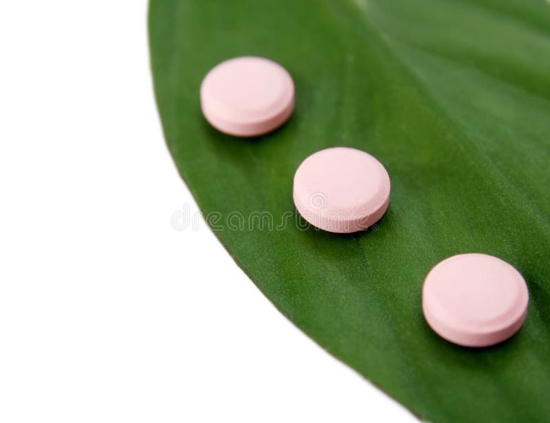 Natural Pills and a Green Leaf Stock Image Image of health, medicine