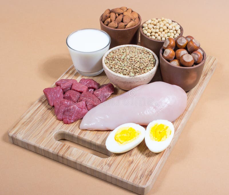 Natural Products Containing Plant and Animal Proteins. Stock Image Image of poultry, walnuts
