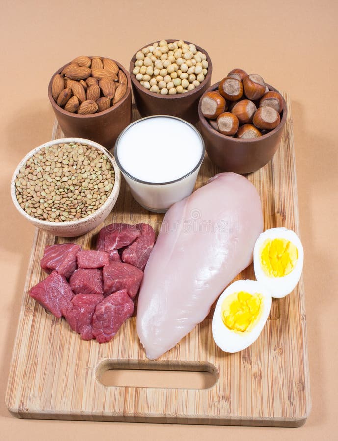 Natural Products Containing Plant and Animal Proteins. Stock Image