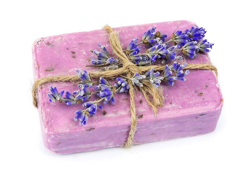 Natural soap and lavender flowers