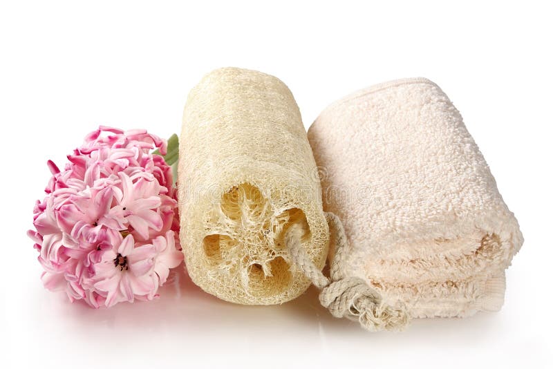 Natural sponge and terry towel