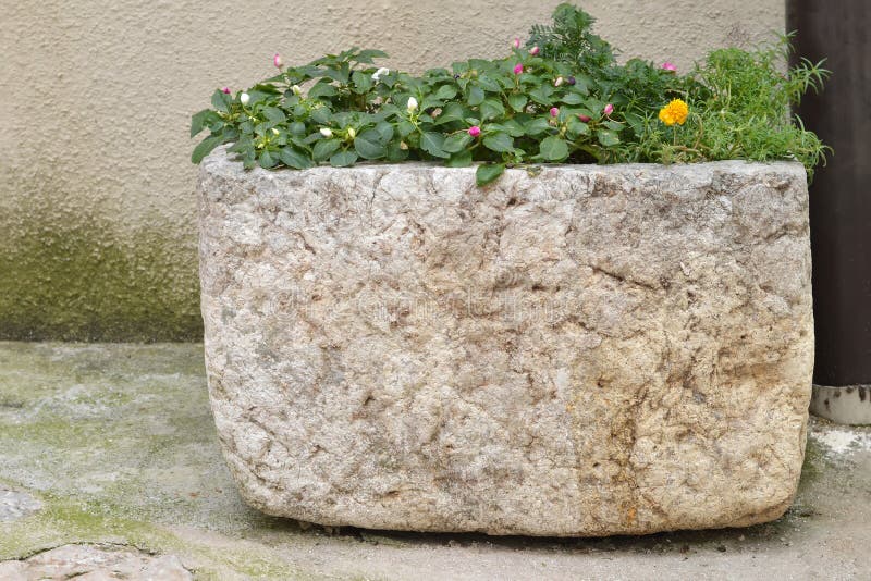 Natural Stone Garden Flower Pot Stock Image Image of carved, object 175450601