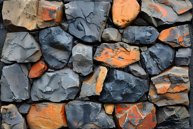 Natural Stone Texture Wall - Grey and Orange Rock Pattern - Ideal for Backgrounds and Design Projects Generative AI vector illustration