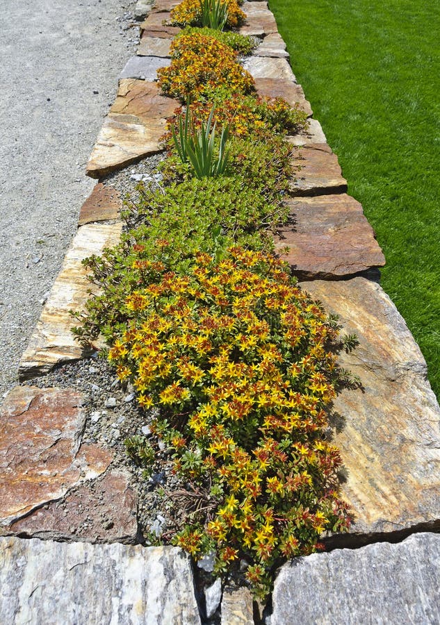 Natural Stone Wall With Plants Stock Image - Image of ...