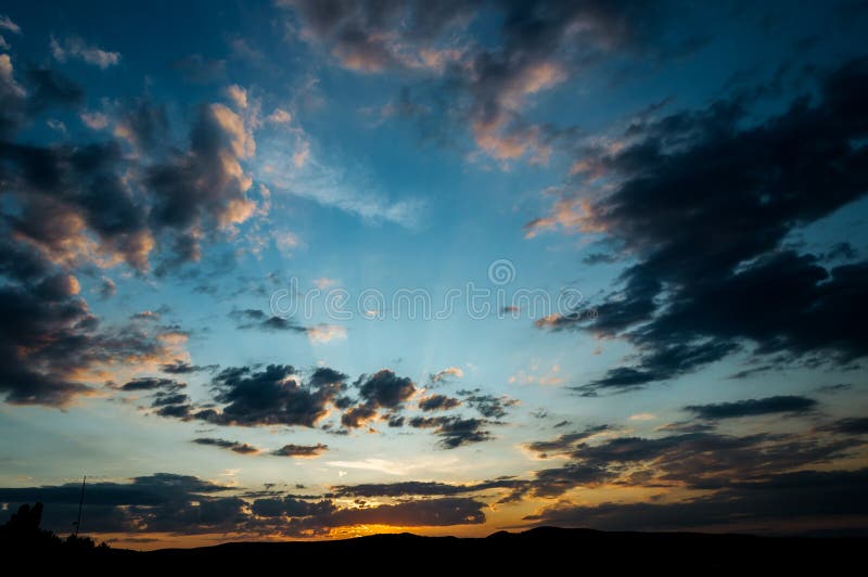 Natural Sunset Sunrise Over Field or Meadow. Bright Dramatic Sky and ...