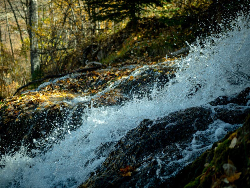 Natural View of a Small Waterfall at Big Spring Hills Park West Airdrie in Alberta, Canada Stock