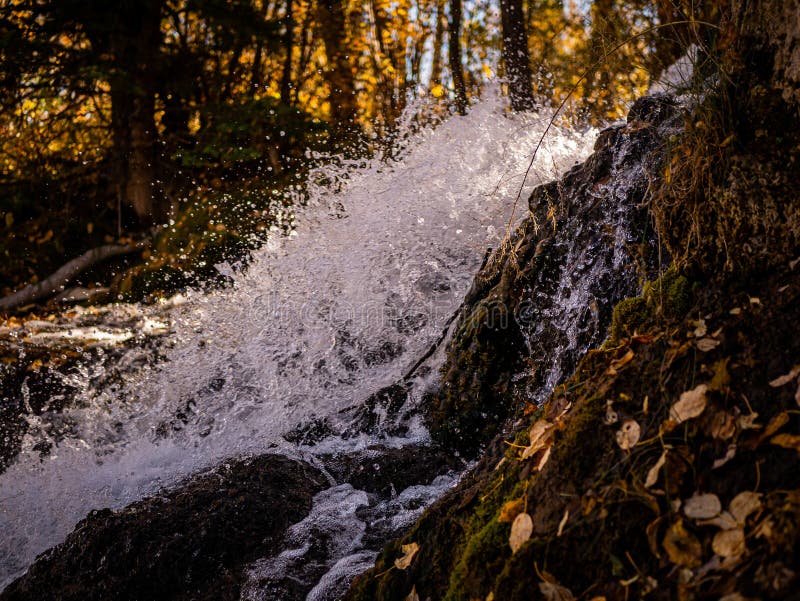 Natural View of a Small Waterfall at Big Spring Hills Park West Airdrie in Alberta, Canada Stock