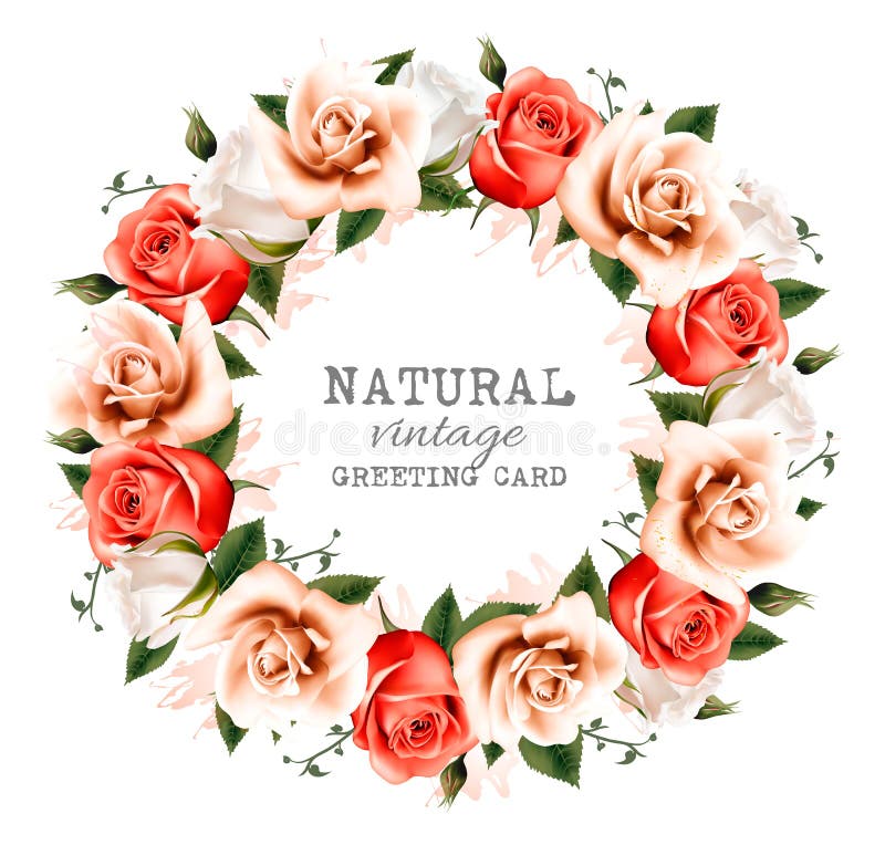 Natural Vintage Background with a Wreath of Roses. Stock Vector - Illustration of love, rose: 78535080 Natural Vintage Background with a Wreath of Roses. Stock Vector - Illustration of love, rose: 78535080