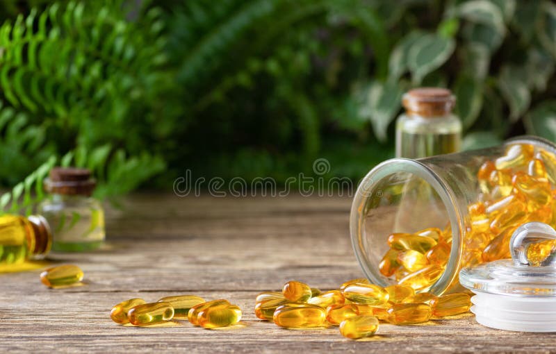 Natural vitamins and supplements. Herbal medicine pills.