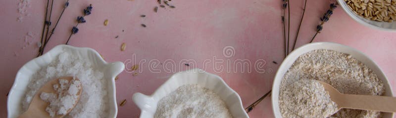 Natural wellness beauty ingredients on pink background. Health care spa therapy