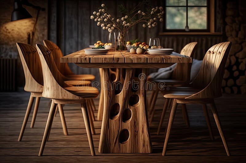 Natural Wood Dining Table and Chairs, Perfect for a Cozy Dinner with ...