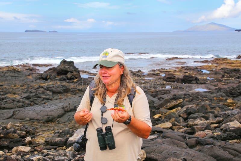 Naturalist guide showing shed shell of Sally lightfoot crab