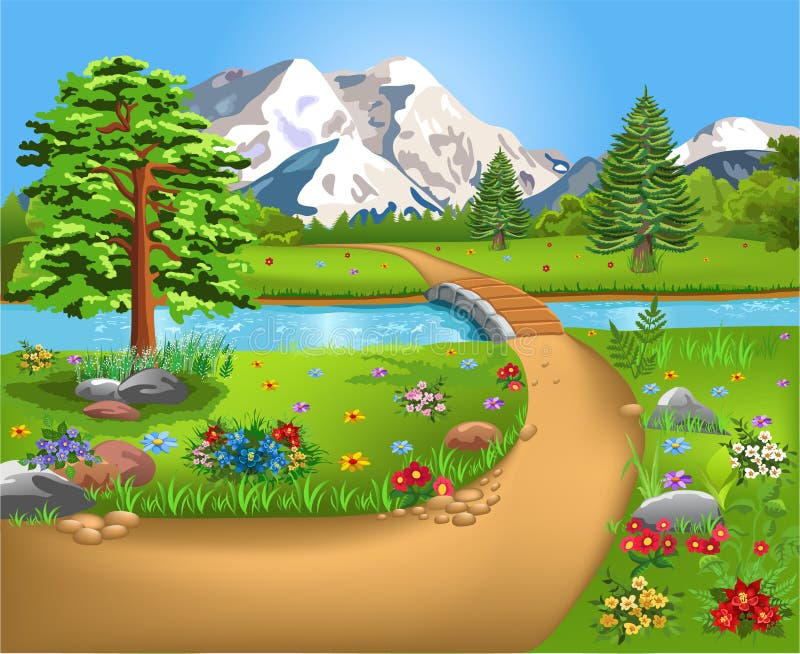 Naturalny krajobraz z, góry w tle i royalty ilustracja Naturalny krajobraz z, góry w tle i royalty ilustracja